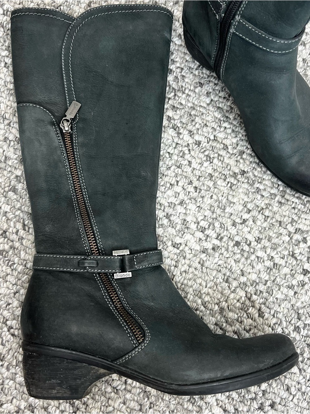 Blondo deep charcoal grey green old money tall waterproof leather boots 7 - Picture 4 of 15